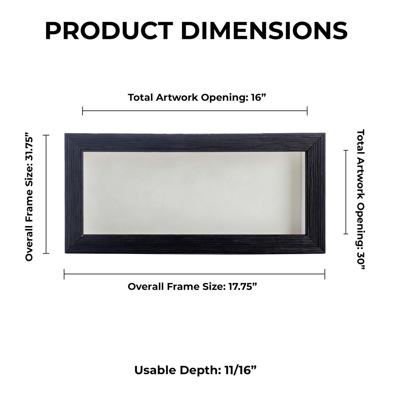 Rustic Black Wood Shadow Box Frame with Acrylic Front - White Suede Backing, 30 Sizes